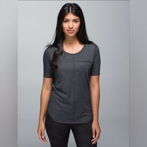 Lululemon Run Away Tee Heathered Black Striped Short Sleeve Shirt size 6